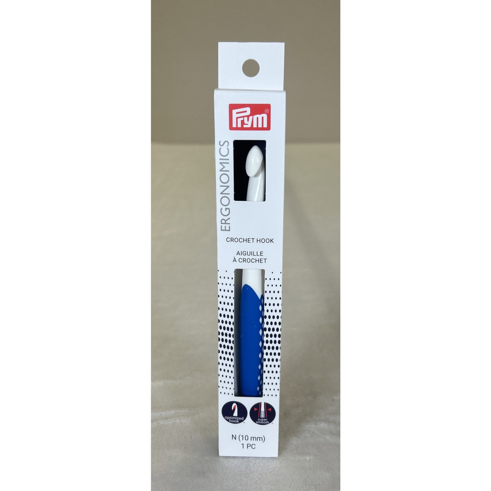 NIB Prym Ergonomic Crochet Hook N Size 10mm Super Smooth New Optimized Hook Blue